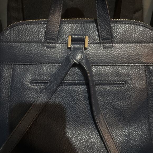 Michael Kors Rhea Medium Pebbled Leather Backpack - Navy Blue with Gold-Tone Har - Picture 4 of 9